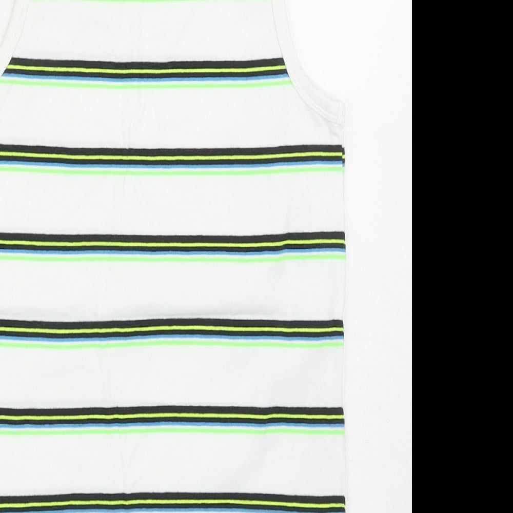 Next Boys White Striped Cotton Basic Tank Size 10 Years Scoop Neck Pullover