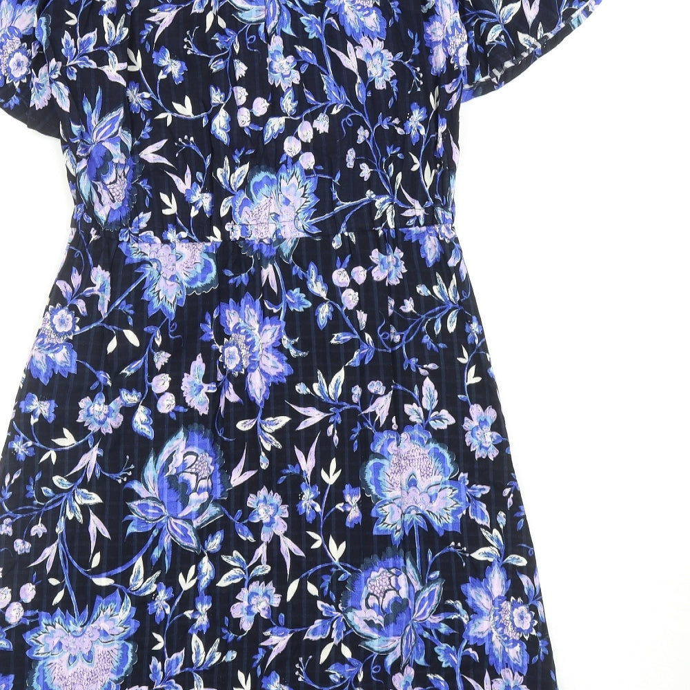 NEXT Womens Blue Floral Viscose A-Line Size 10 Round Neck Tie