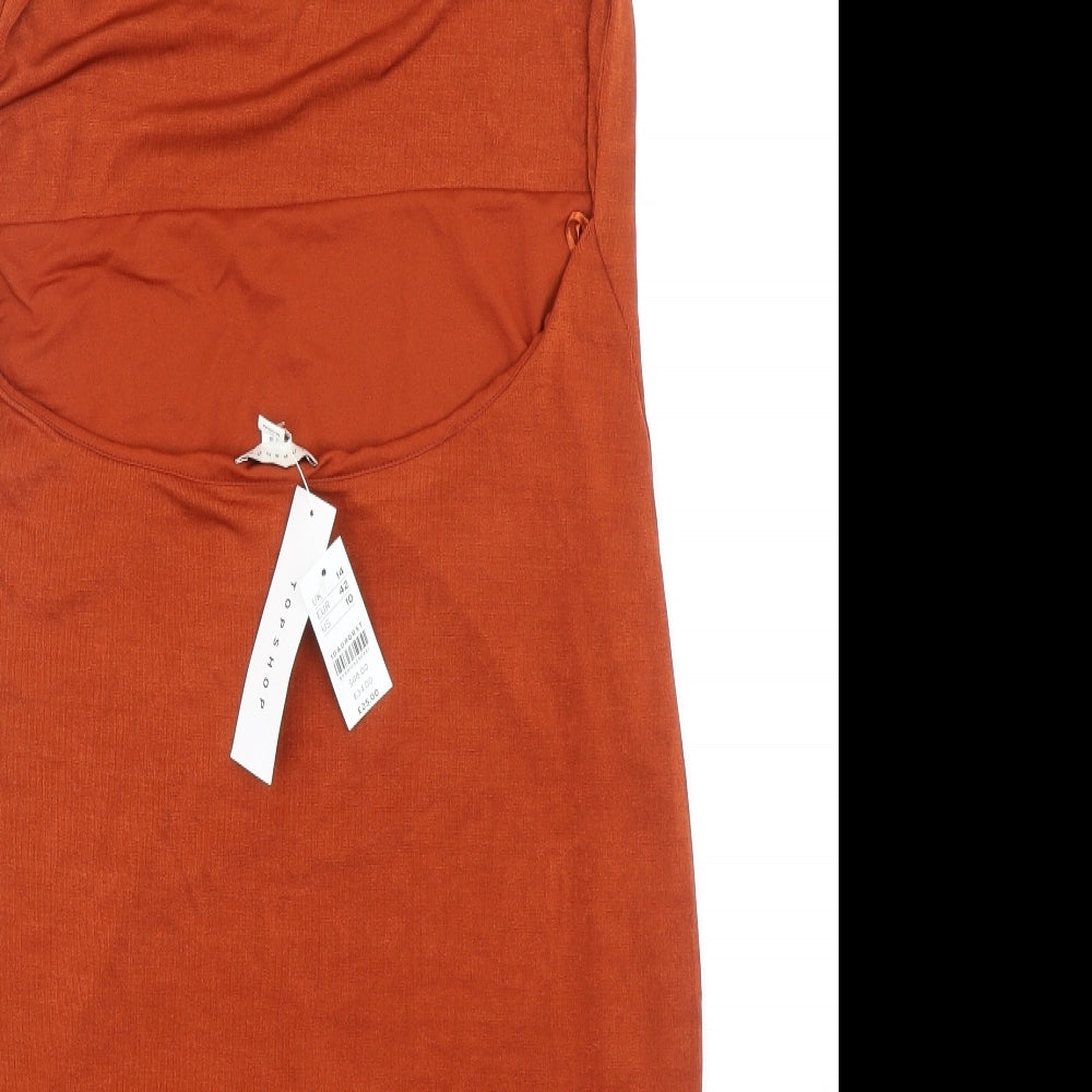 Topshop Womens Orange Polyester Bodycon Size 14 Halter Tie