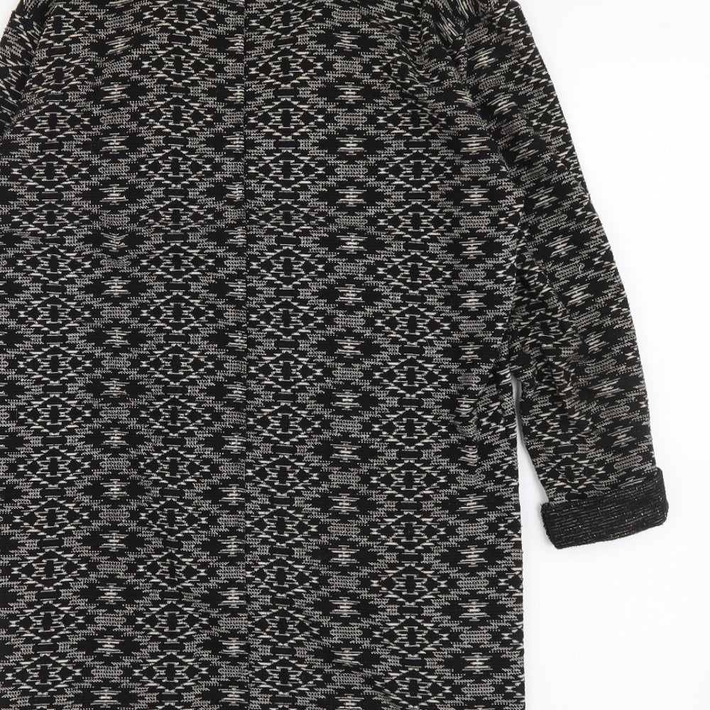 Miss Selfridge Womens Black Geometric Overcoat Coat Size 8 Hook & Eye