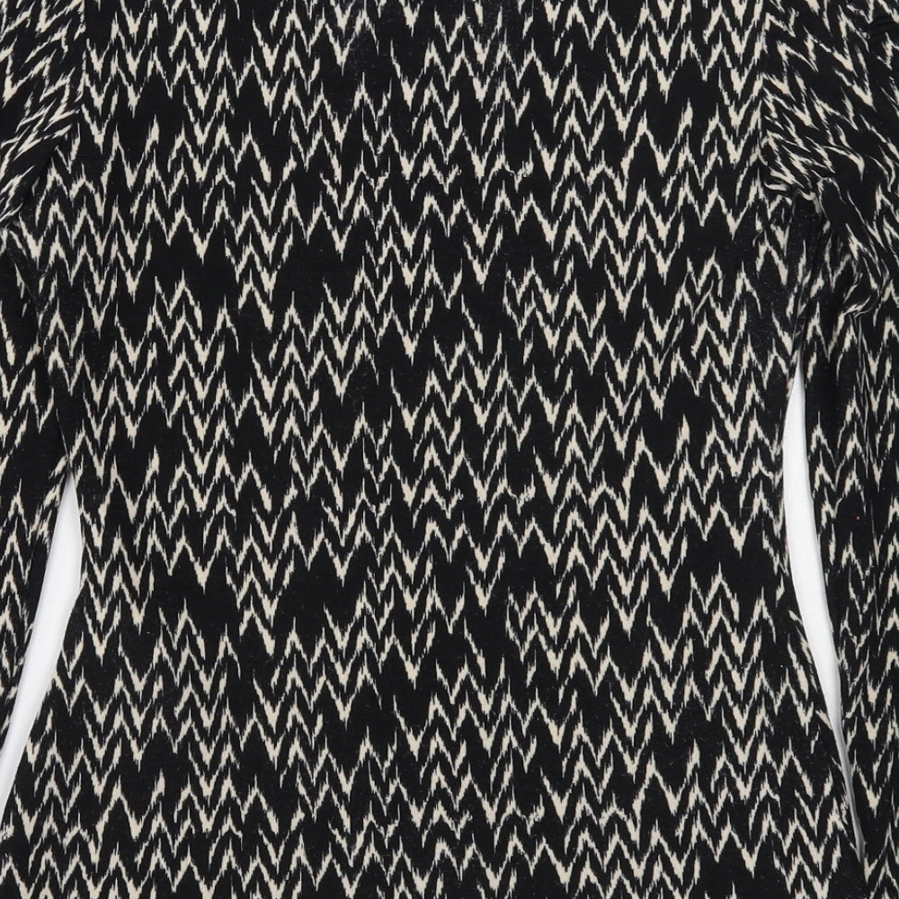 Warehouse Womens Black Scoop Neck Geometric Polyester Pullover Jumper Size 6 - Sleeve Ruching