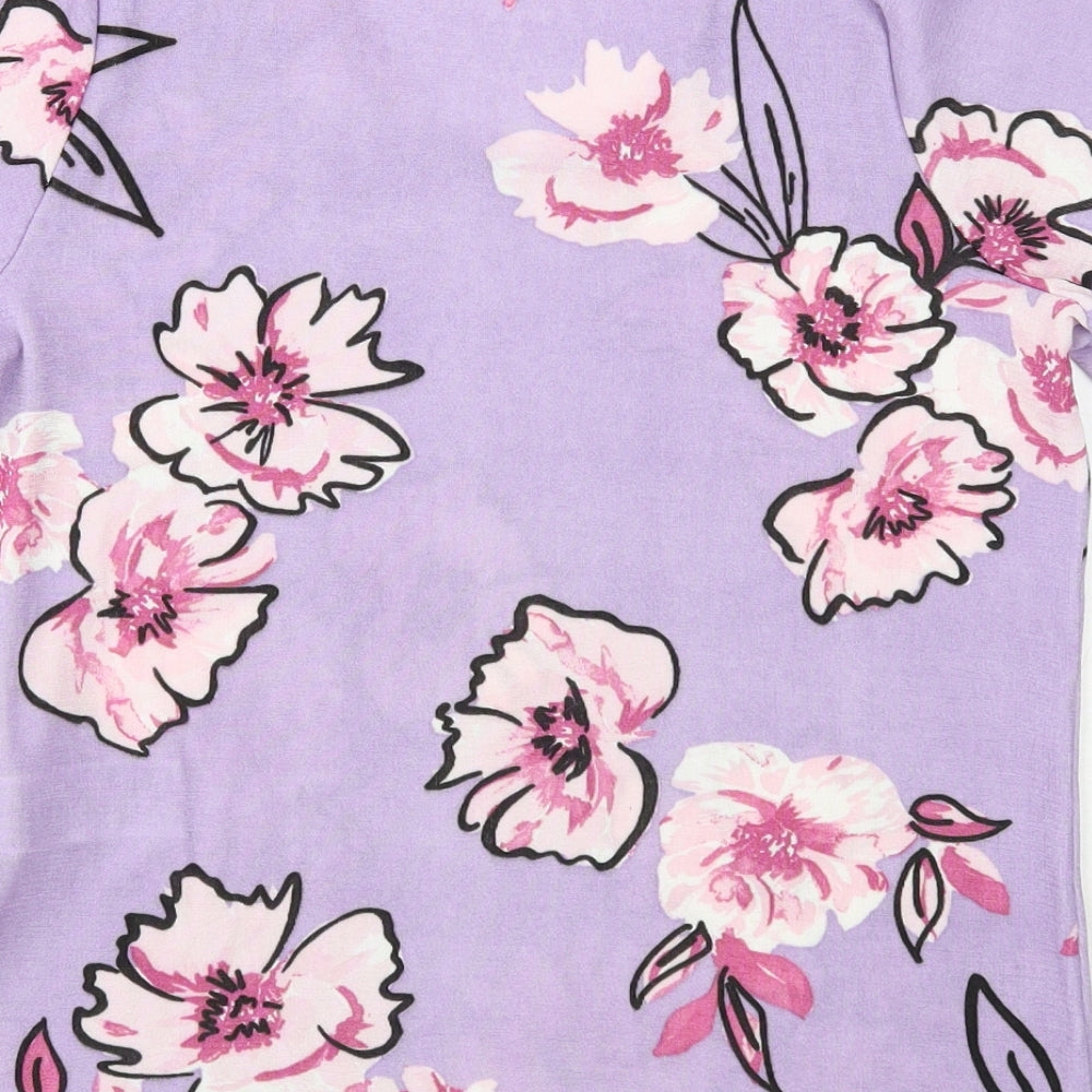 Julipa Womens Purple Floral Polyester Basic T-Shirt Size 8 Round Neck