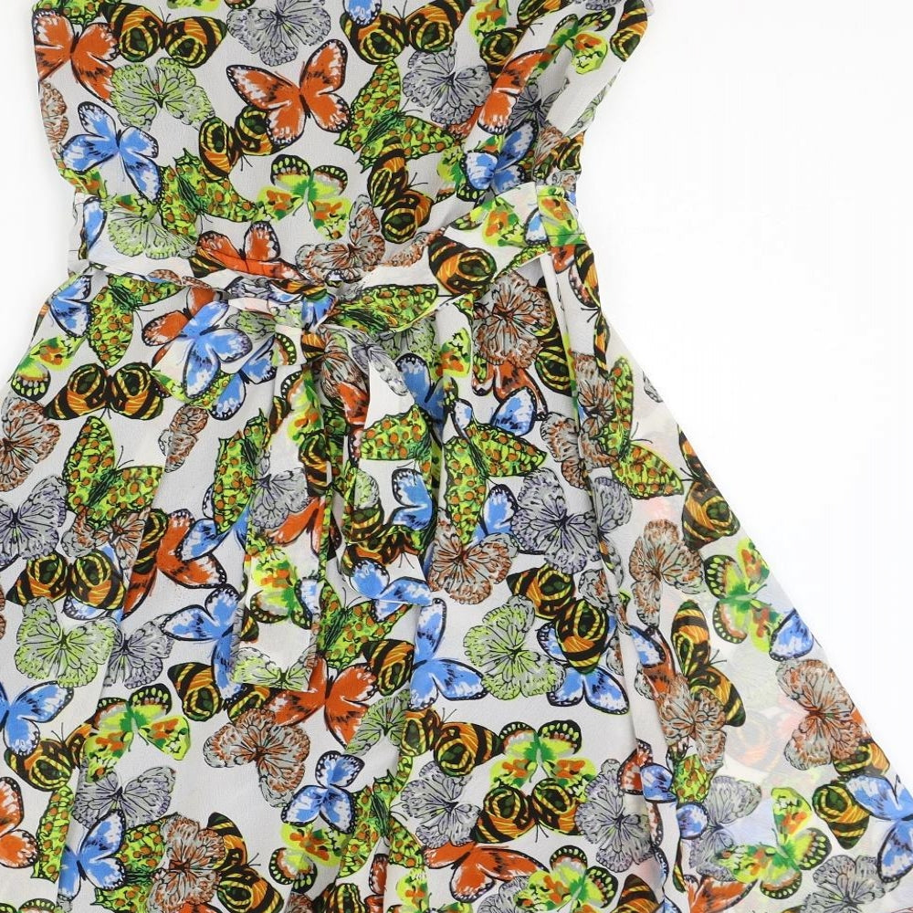 Iska Womens Multicoloured Floral Polyester Fit & Flare Size 8 Scoop Neck Pullover - Butterfly
