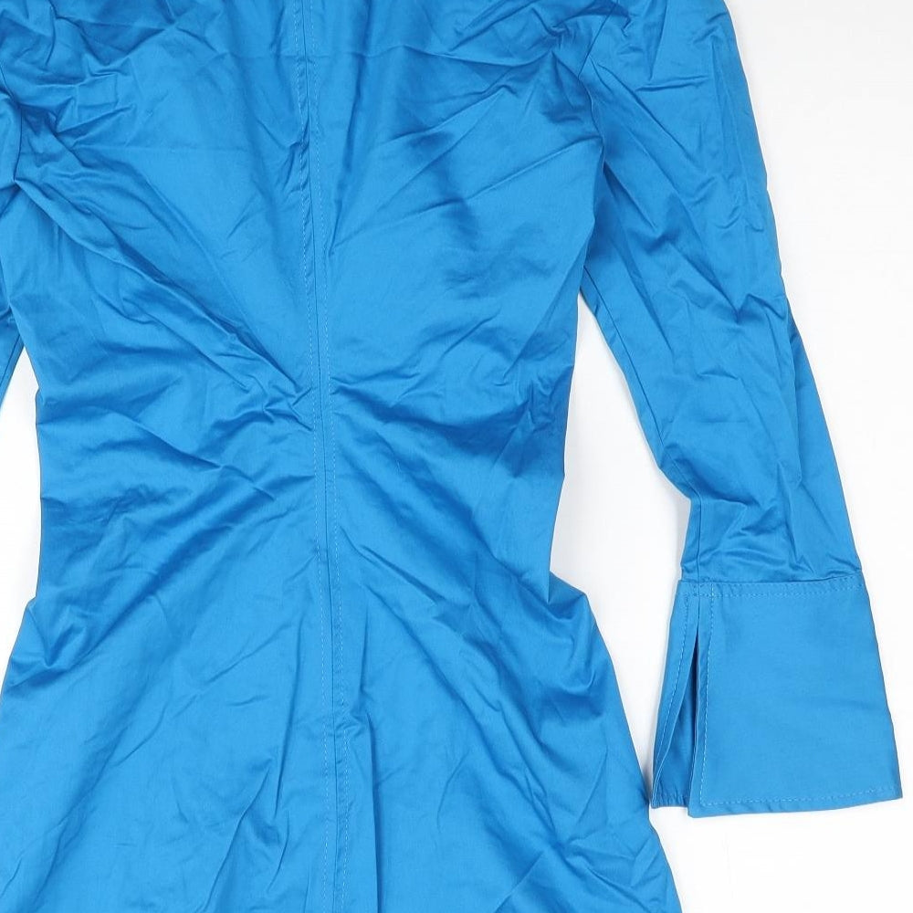 Zara Womens Blue Cotton Shirt Dress Size S Collared Button