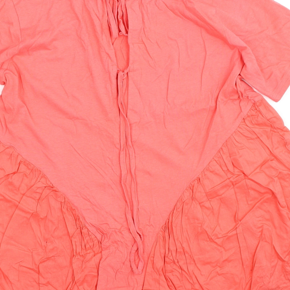 Pep&Co Womens Pink Cotton Basic Blouse Size 12 Round Neck - Size 12-14