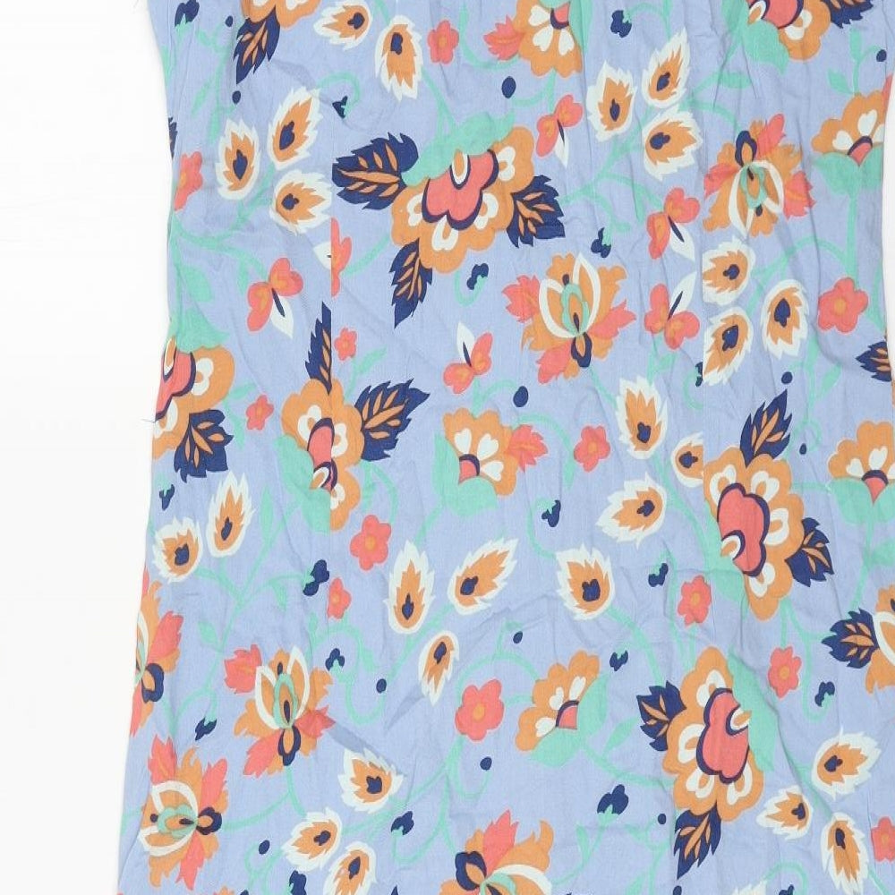 Fever Womens Blue Floral Cotton T-Shirt Dress Size 12 Round Neck Button