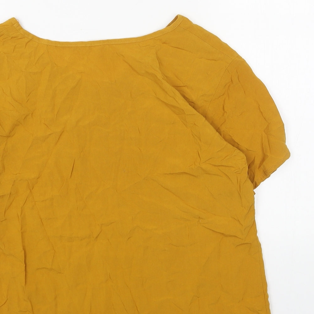 Preworn Womens Yellow Viscose Basic T-Shirt Size S V-Neck