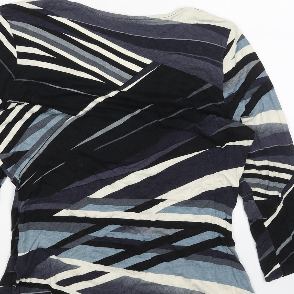 Wallis Womens Blue Geometric Viscose Basic Blouse Size 12 Scoop Neck