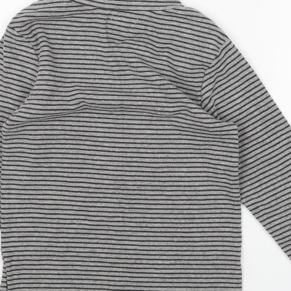 NEXT Girls Grey Striped Cotton Basic T-Shirt Size 8 Years High Neck Pullover