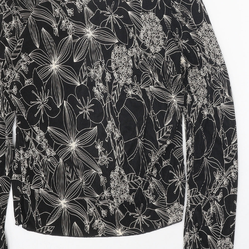 NEXT Womens Black Geometric Polyester Basic Blouse Size 8 V-Neck