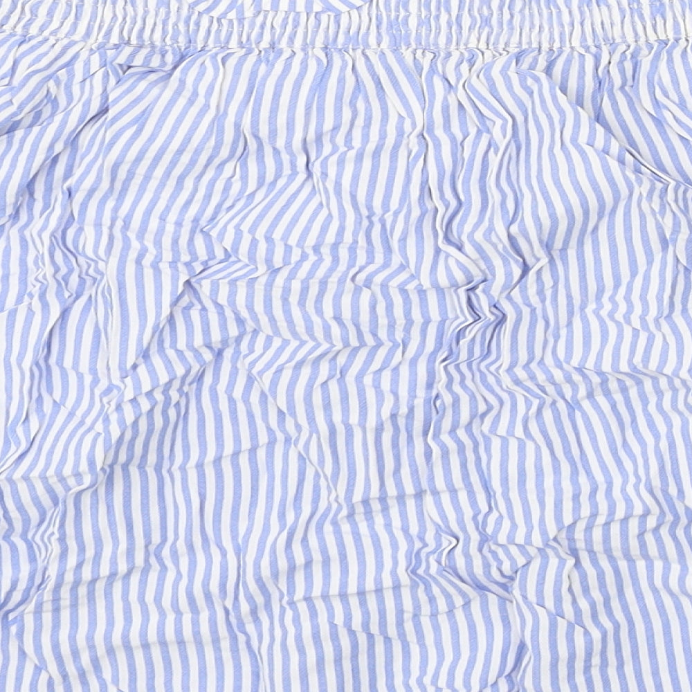 Marks & Spencer Womens Blue Striped Viscose Cropped Blouse Size 14 Off the Shoulder