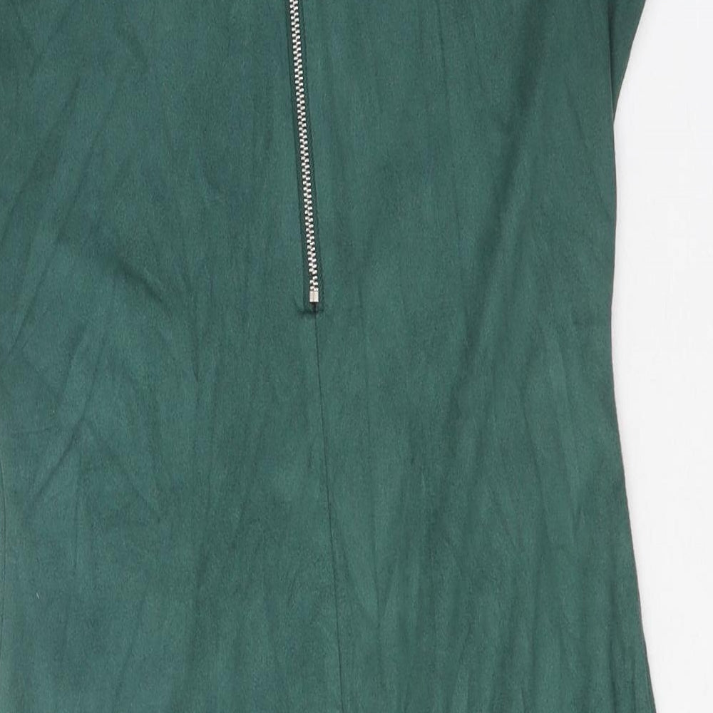 Preworn Womens Green Polyester A-Line One Size Mock Neck Zip - Curved Hem