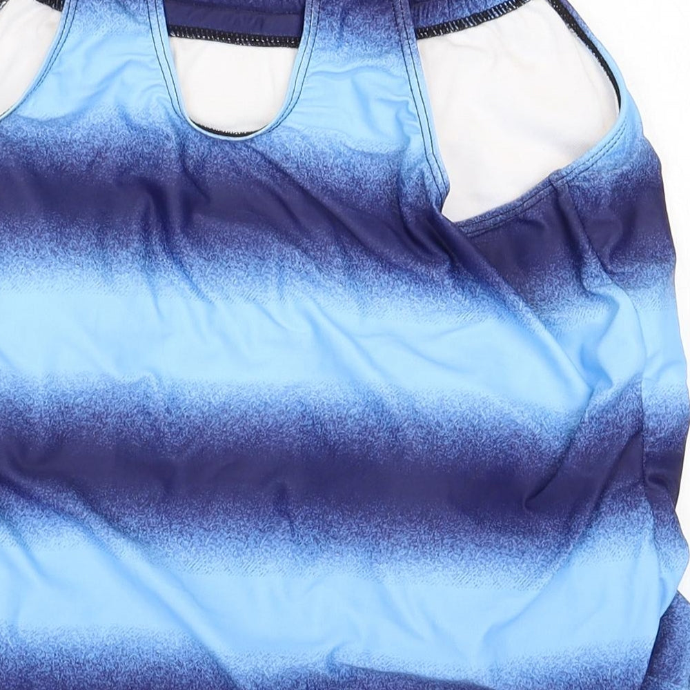 Preworn Womens Blue Geometric Polyester Basic Tank Size L Round Neck