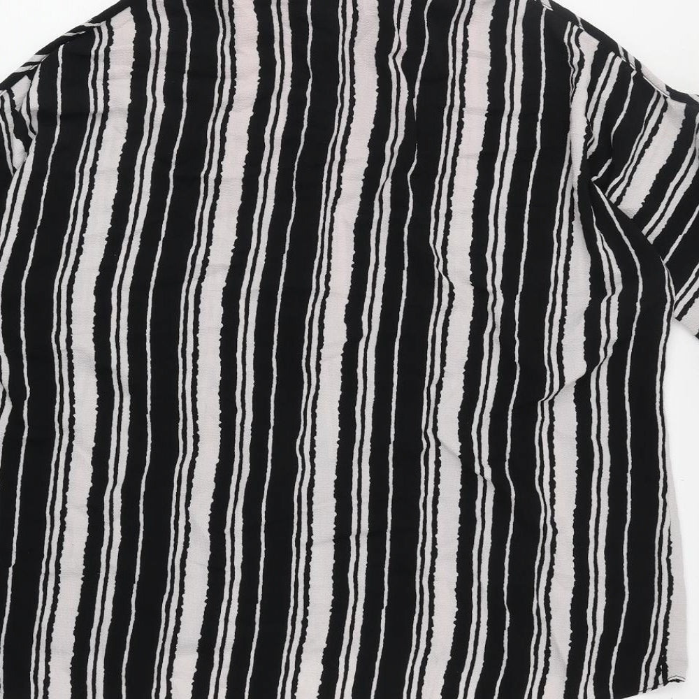 New Look Womens Black Striped Polyester Basic Button-Up Size 8 V-Neck - Cold Shoulder