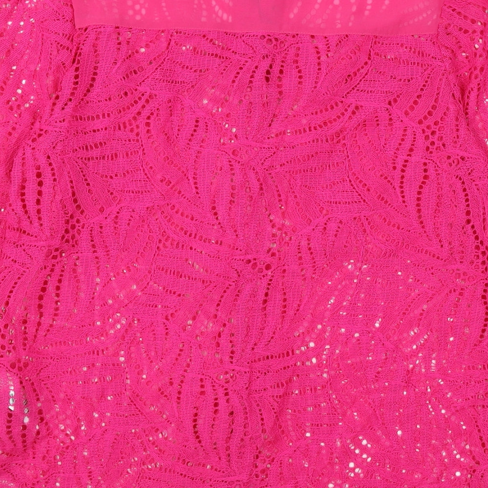 NEXT Womens Pink Polyester Basic Button-Up Size 8 Round Neck