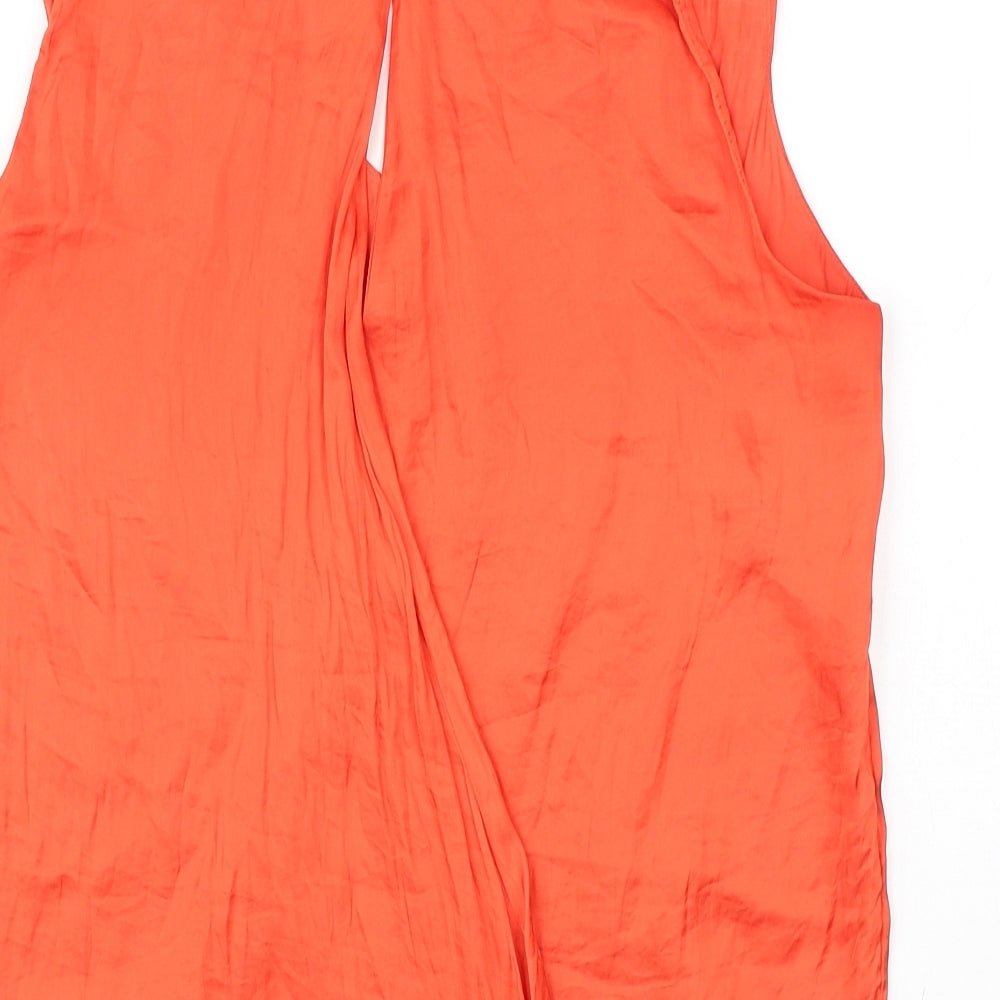 Zara Womens Orange Polyester Basic Tank Size S V-Neck