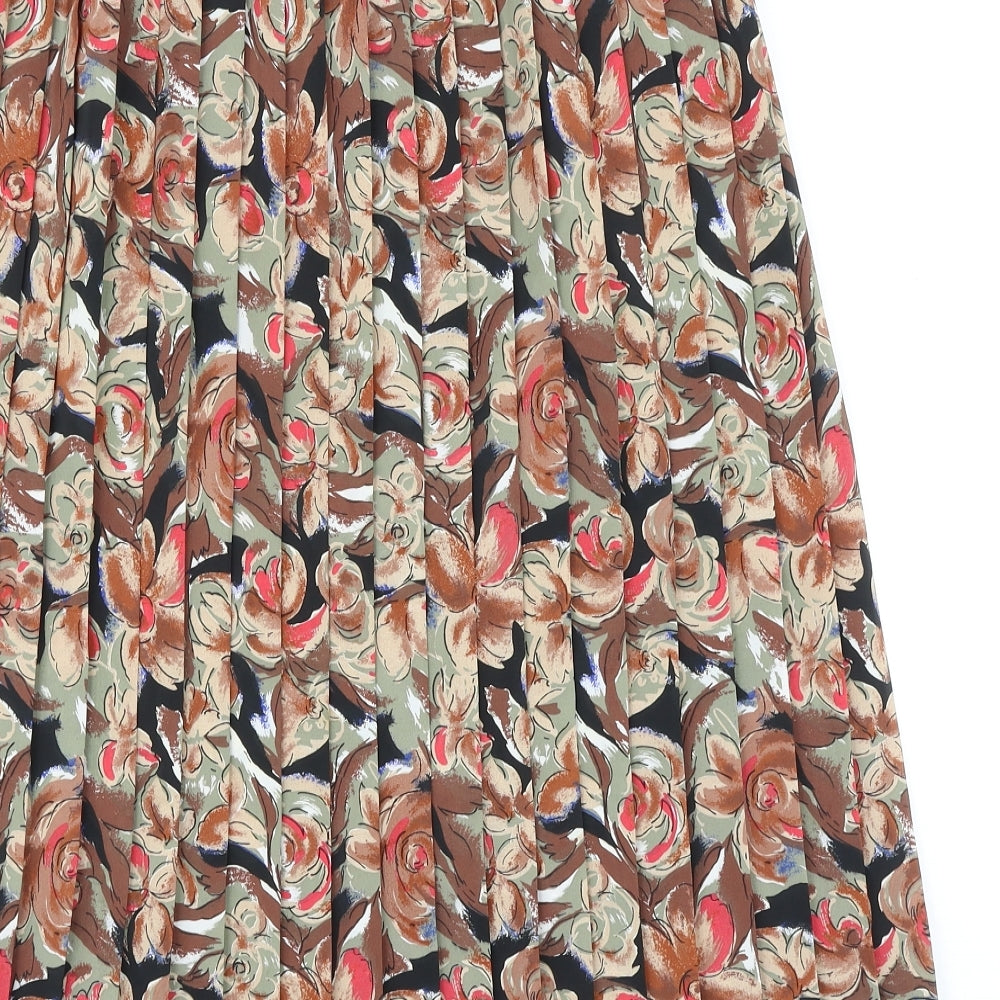Preworn Womens Brown Floral Polyester Pleated Skirt Size 30 in