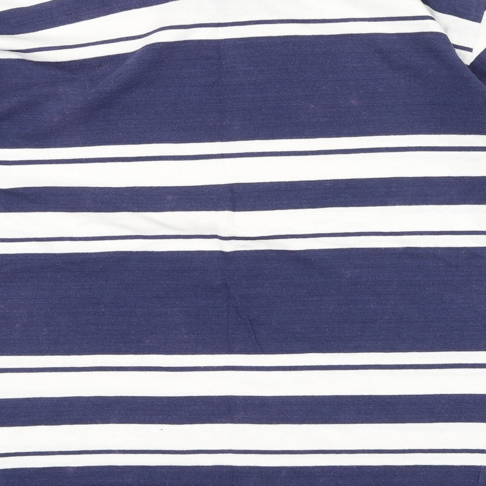 Pamplemousse Womens Blue Striped 100% Cotton Basic T-Shirt Size 10 Round Neck