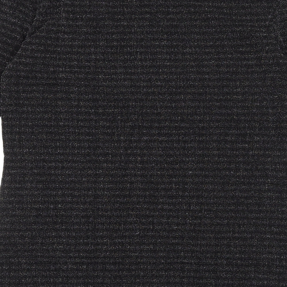 Fransa Womens Black Striped Viscose Basic T-Shirt Size M Round Neck