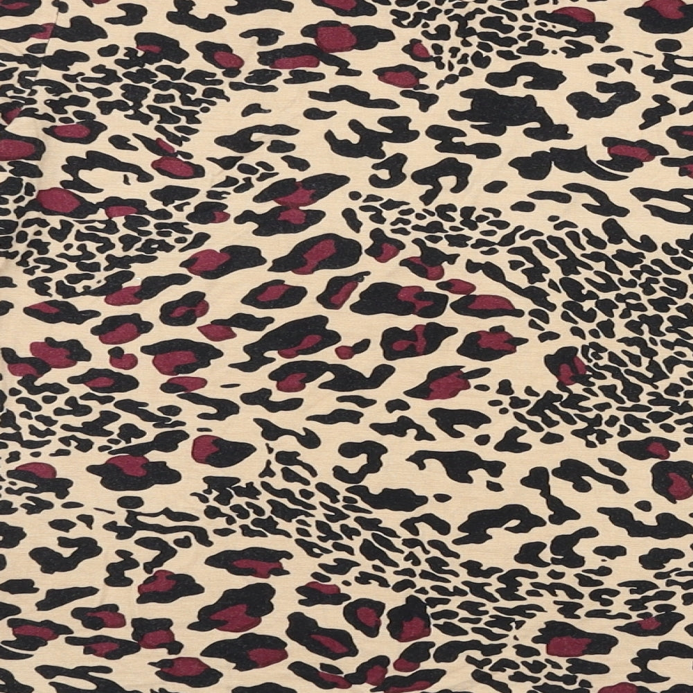 Oasis Womens Brown Animal Print Viscose Basic Blouse Size S Boat Neck - Leopard Print