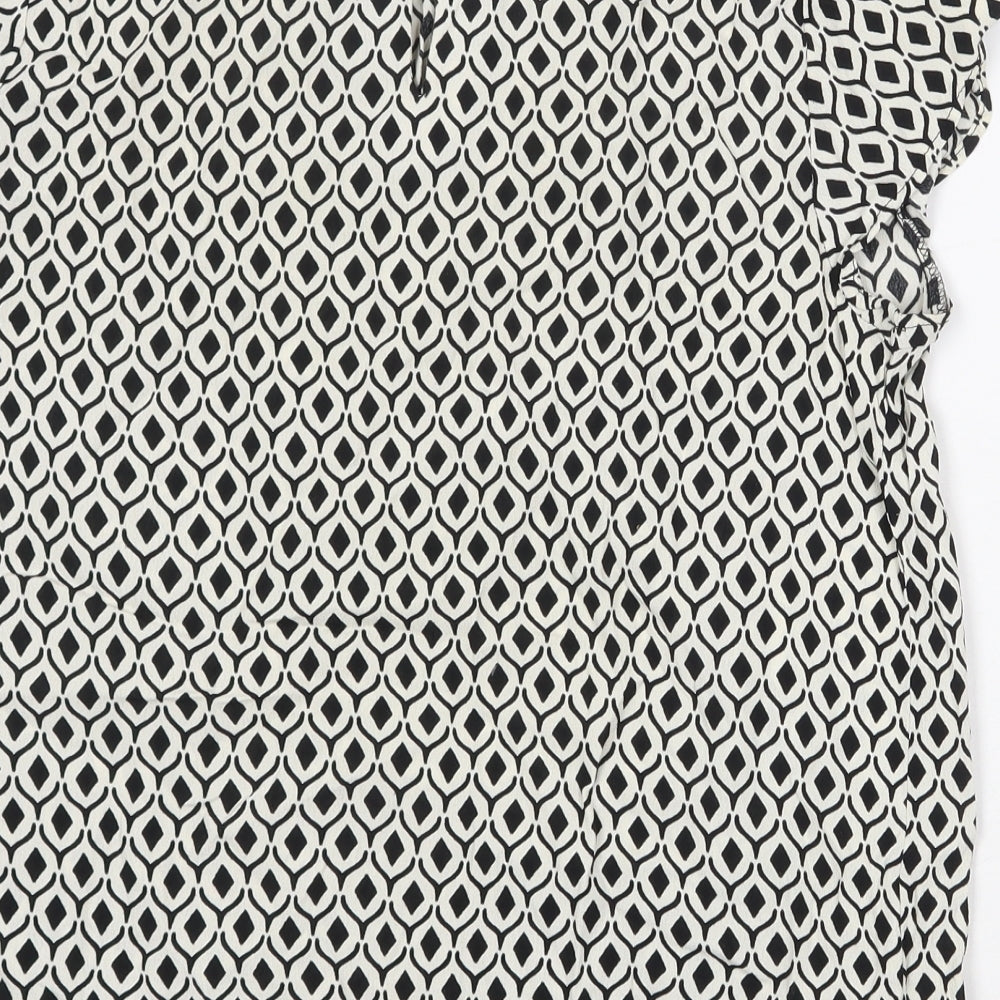 H&M Womens White Geometric Viscose Basic Blouse Size 8 Round Neck