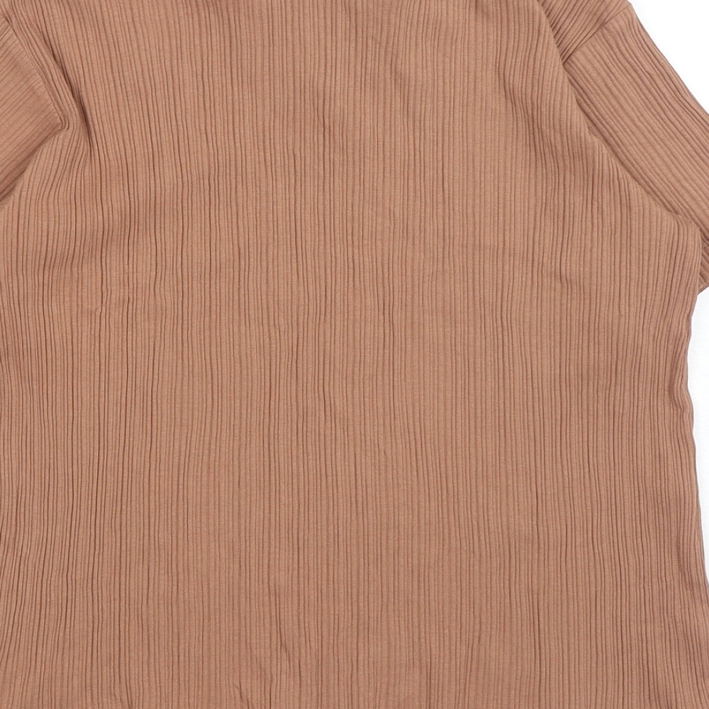 H&M Girls Brown Cotton Basic Polo Size 10-11 Years V-Neck Pullover