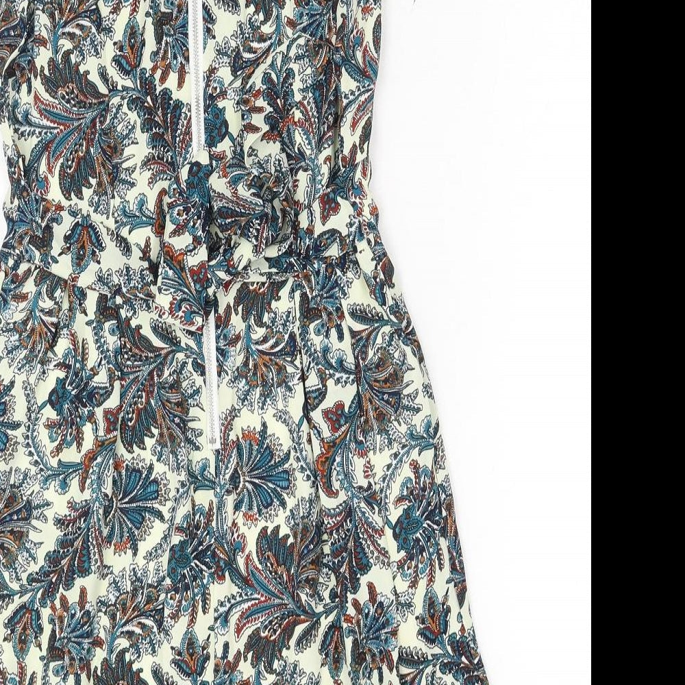 Tenki Womens Blue Floral Polyester A-Line Size 8 Round Neck Zip