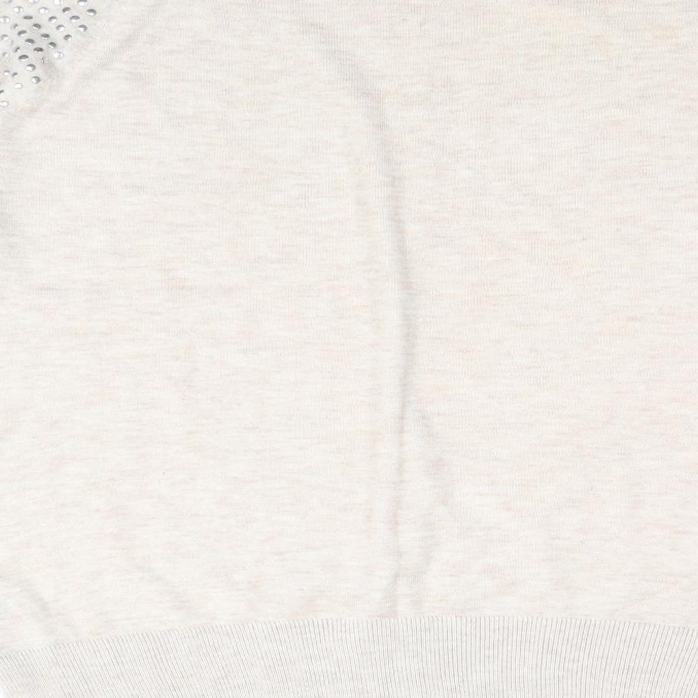 Preworn Womens Beige Scoop Neck Polyester Pullover Jumper Size 12 - Size 12-14