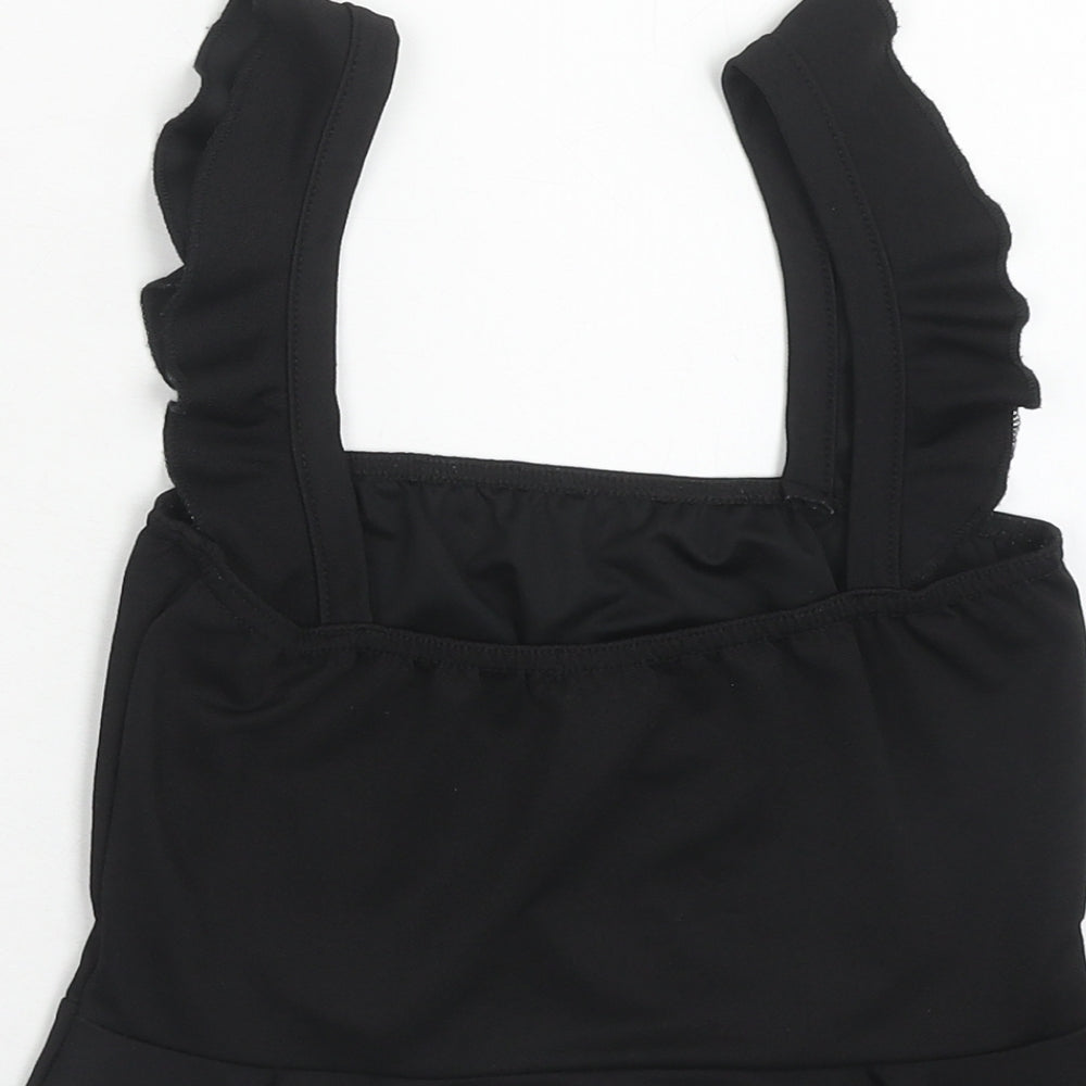 PRETTYLITTLETHING Womens Black Polyester Cropped Tank Size 10 Off the Shoulder