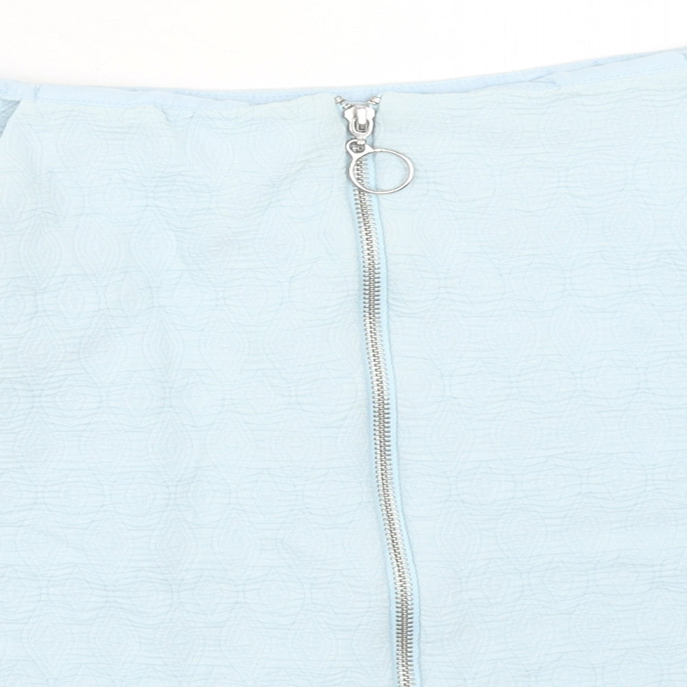Topshop Womens Blue Cotton Mini Skirt Size 10 Zip