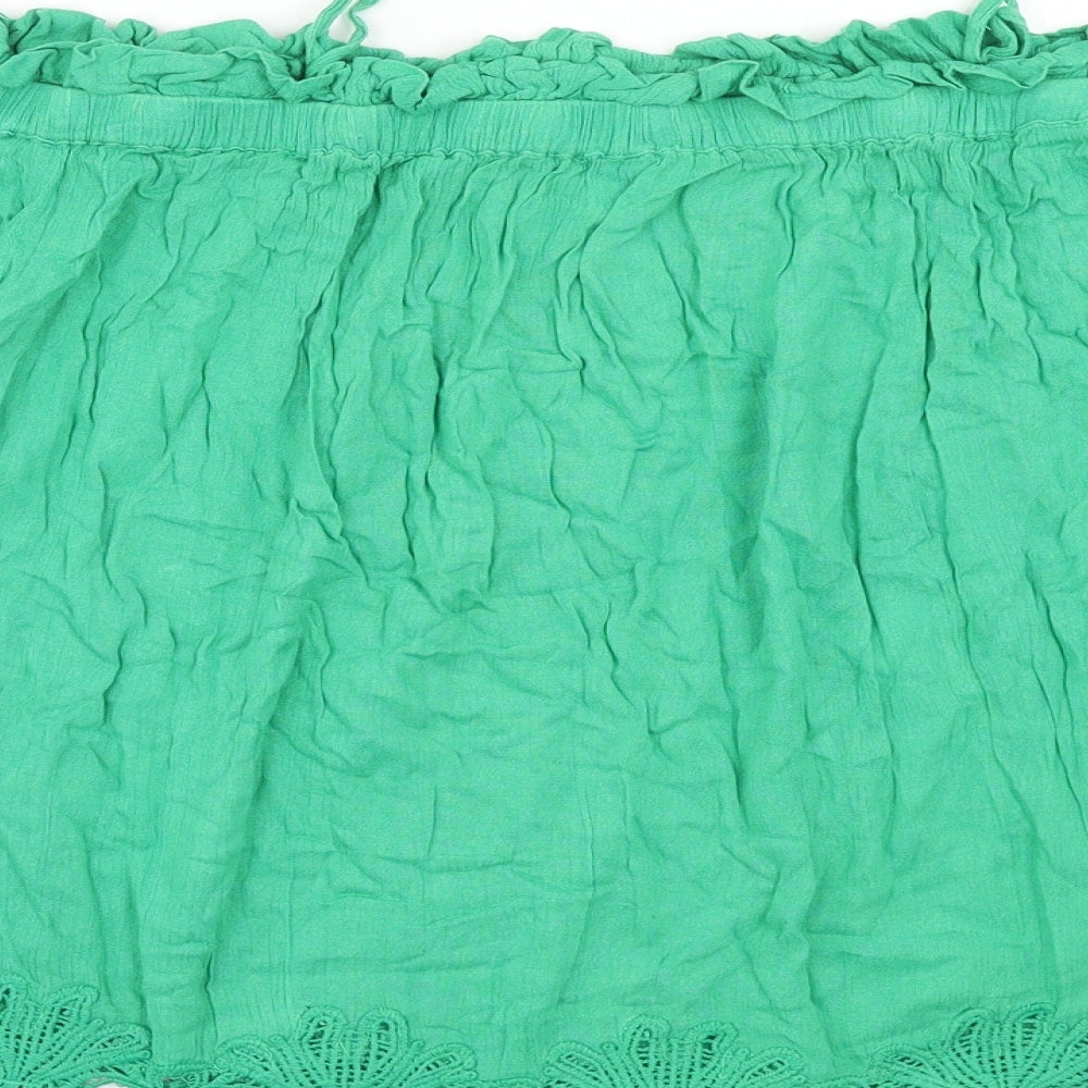 River Island Womens Green Viscose Basic Blouse Size 10 Square Neck - Cold Shoulder