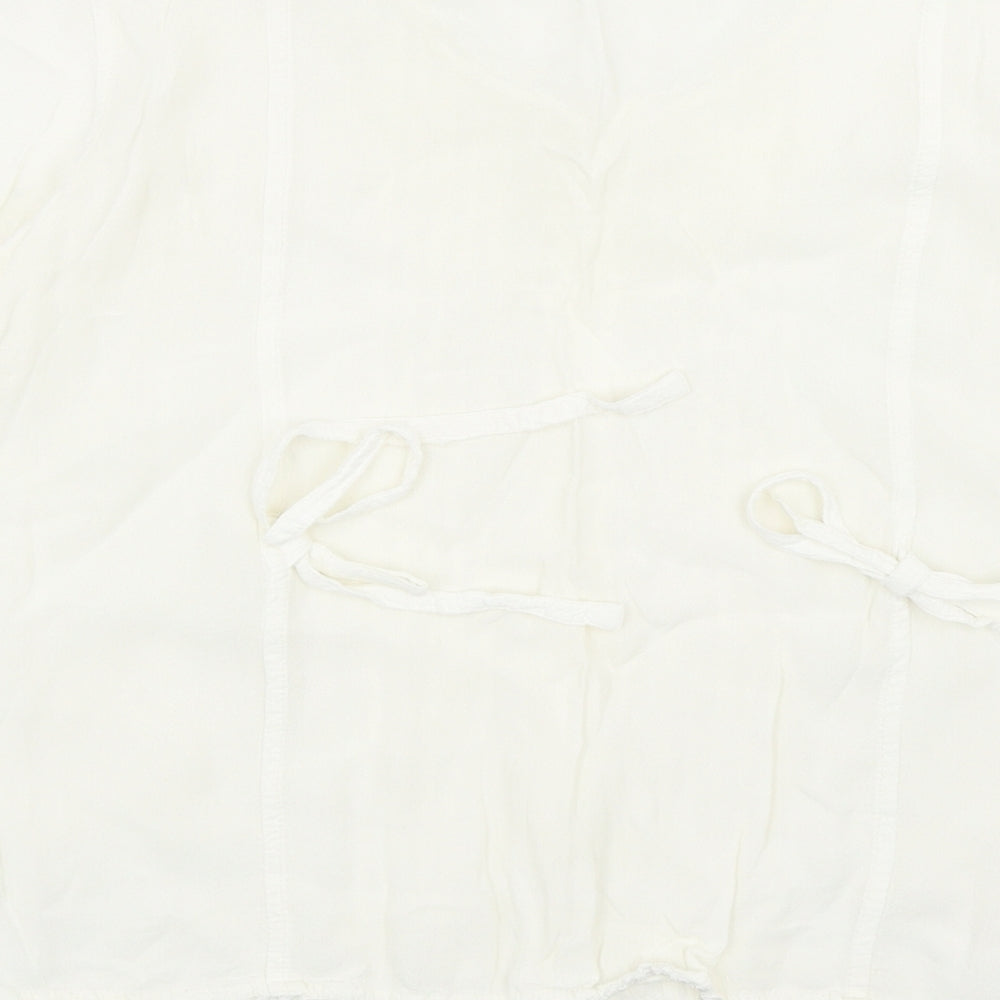 WOW Womens White Viscose Basic Button-Up One Size Round Neck