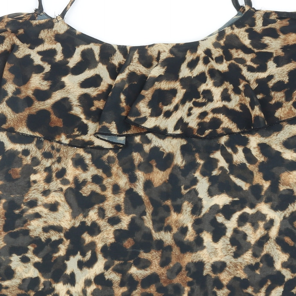 Jessica Wright Womens Brown Animal Print Polyester Basic Tank Size 12 V-Neck - Leopard Print