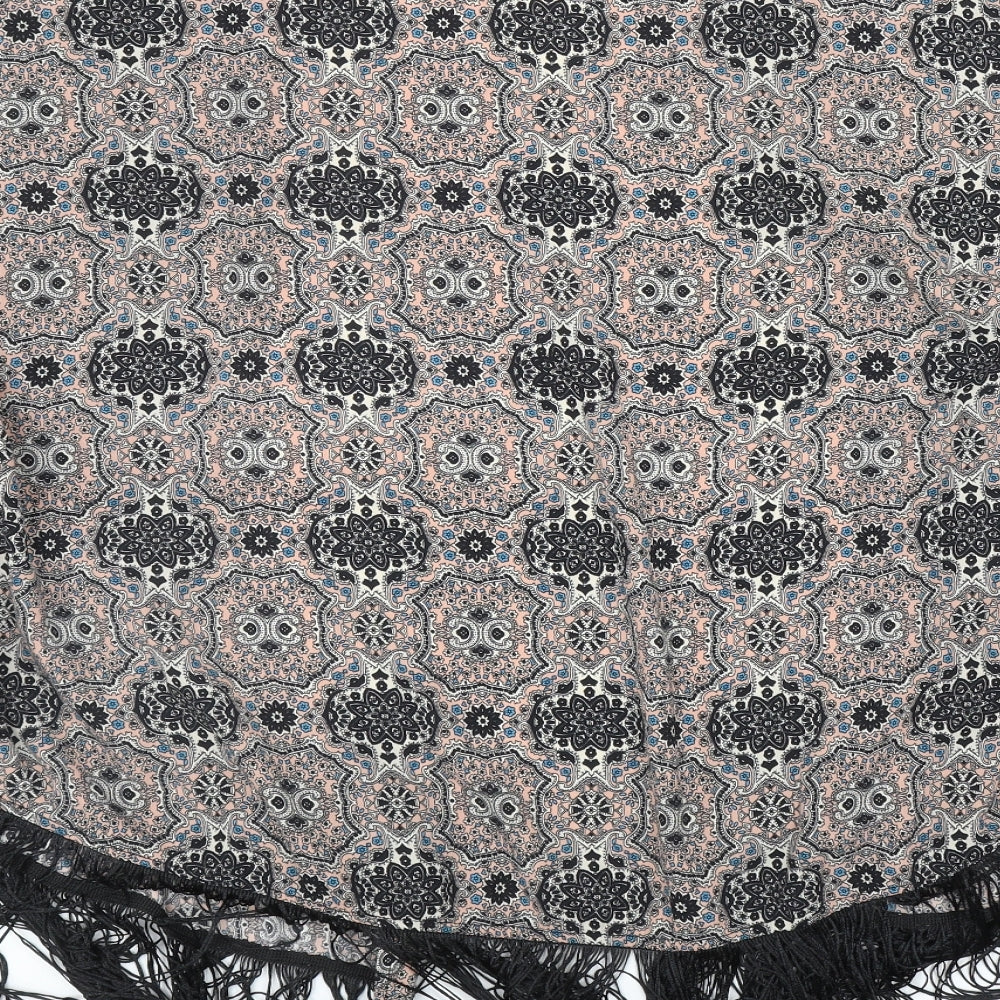 New Look Womens Black Geometric Polyester Kimono Blouse Size 10 V-Neck