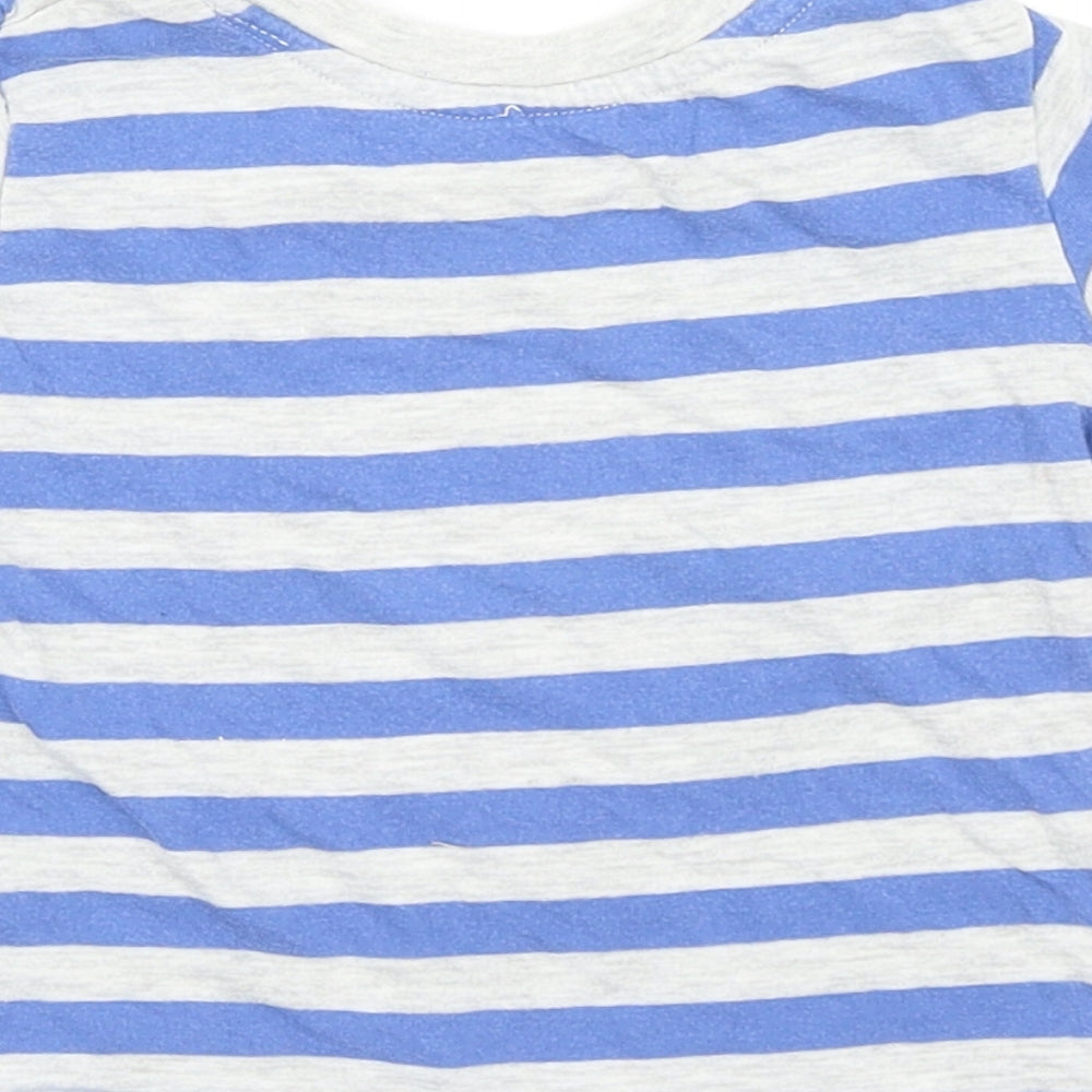 Primark Boys Blue Striped Cotton Basic T-Shirt Size 9-12 Months Round Neck Pullover