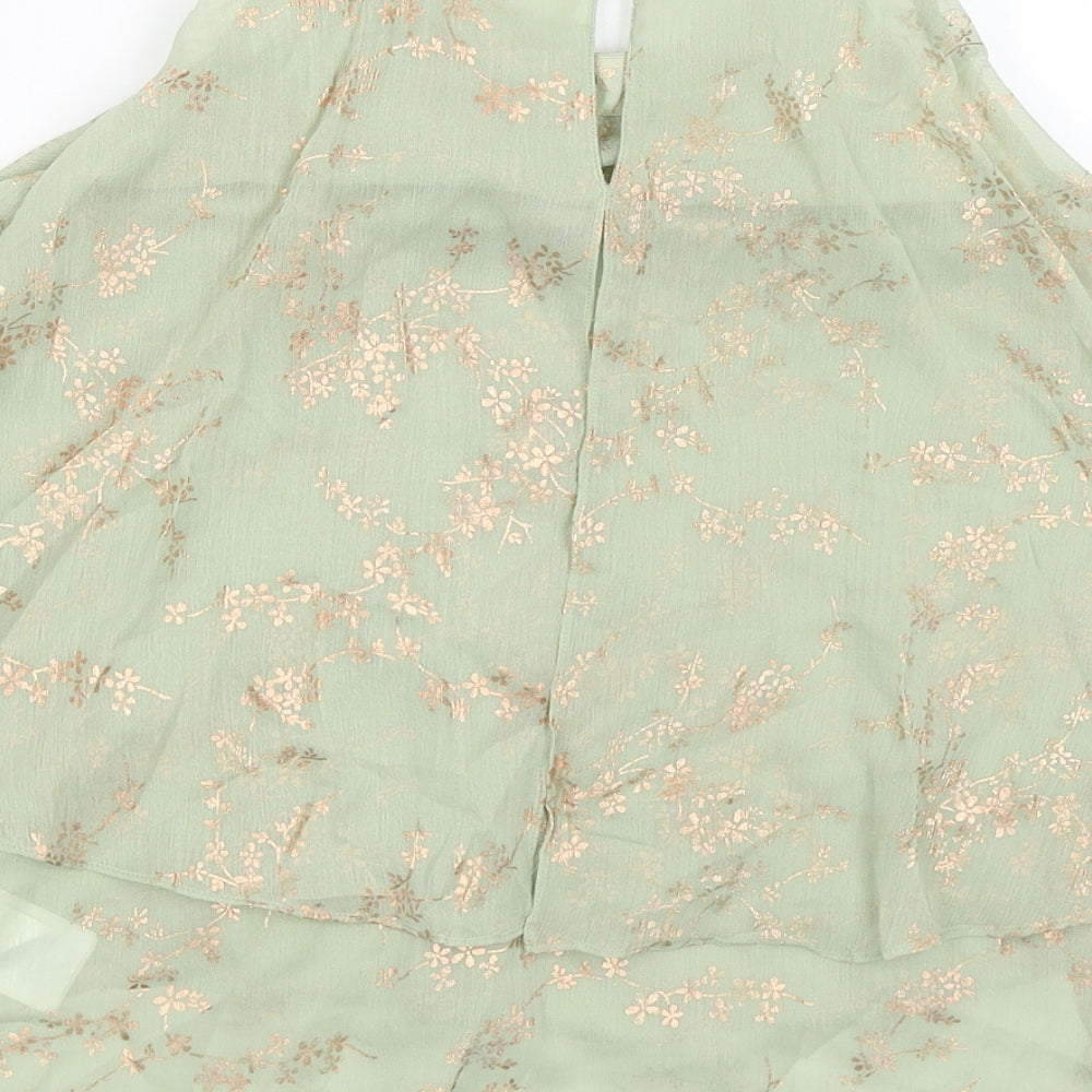 Zink Womens Green Floral Polyester Basic Blouse Size 6 Round Neck