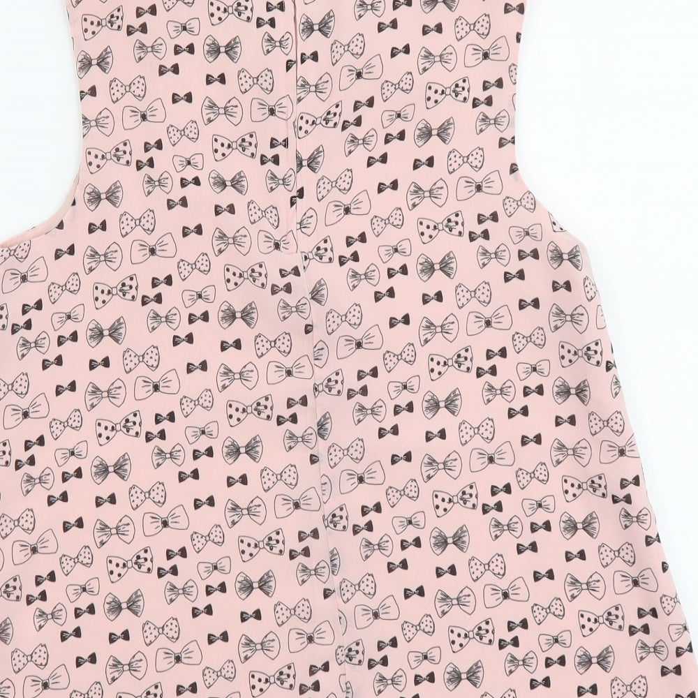 George Girls Pink Geometric Polyester Basic Blouse Size 12-13 Years Round Neck Zip - Bow Pattern