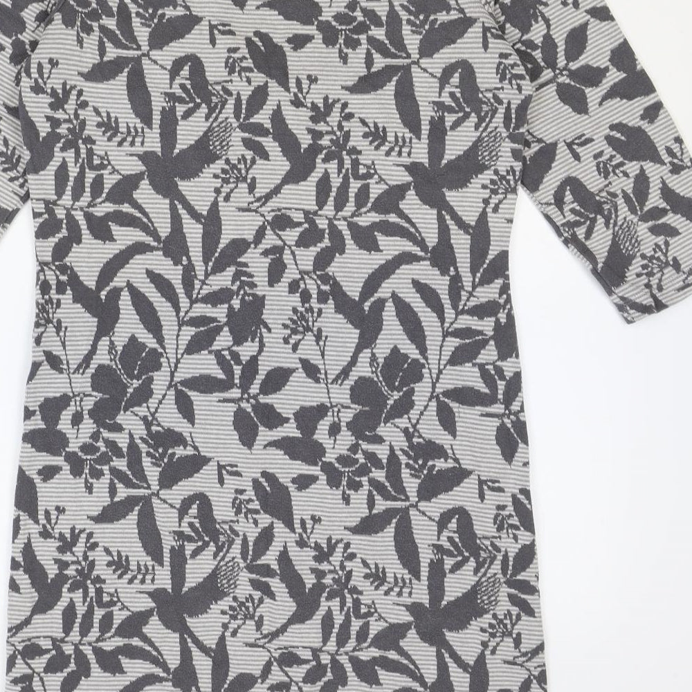 Marks & Spencer Womens Grey Geometric Cotton A-Line Size 12 Round Neck Pullover