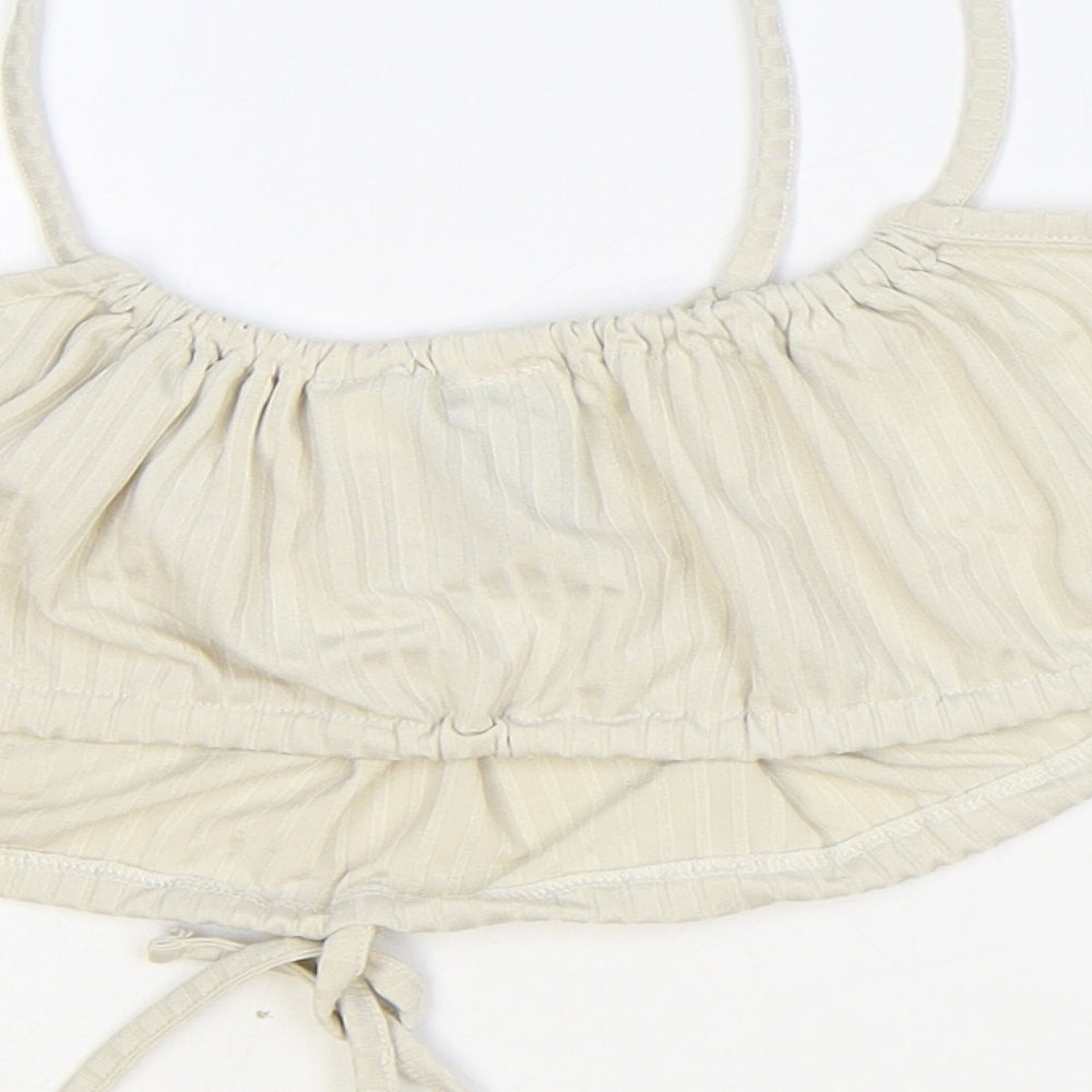 COLLUSION Womens Beige Polyester Cropped Tank Size 12 Round Neck