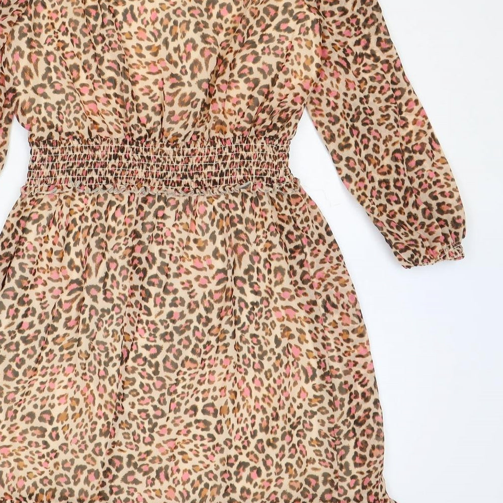 Roman Womens Multicoloured Animal Print Polyester Fit & Flare Size 8 V-Neck Pullover