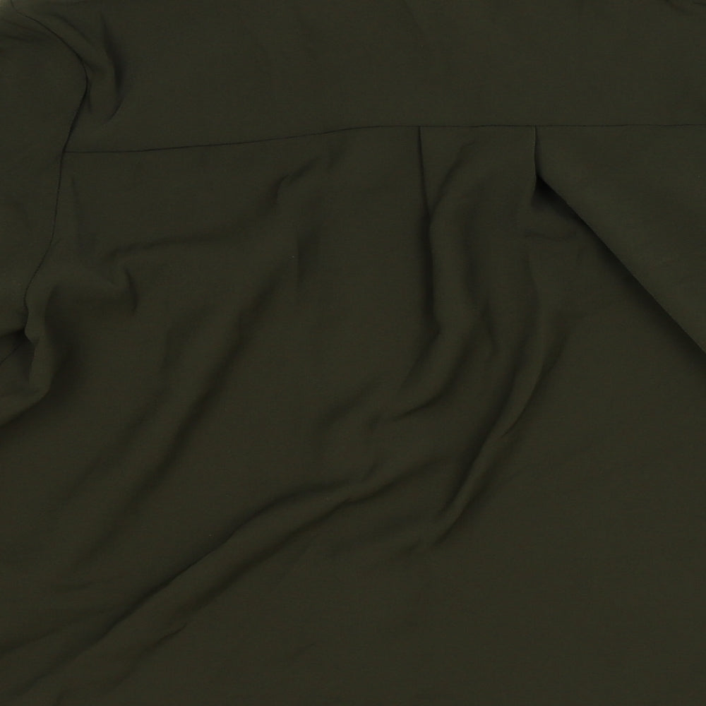 Zara Womens Green Polyester Basic Button-Up Size S Collared