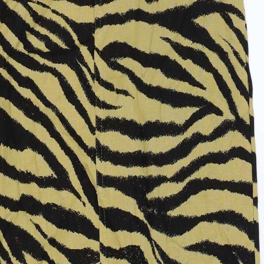 Marks & Spencer Womens Brown Animal Print Linen Shift Size 8 Scoop Neck Button - Tiger Print