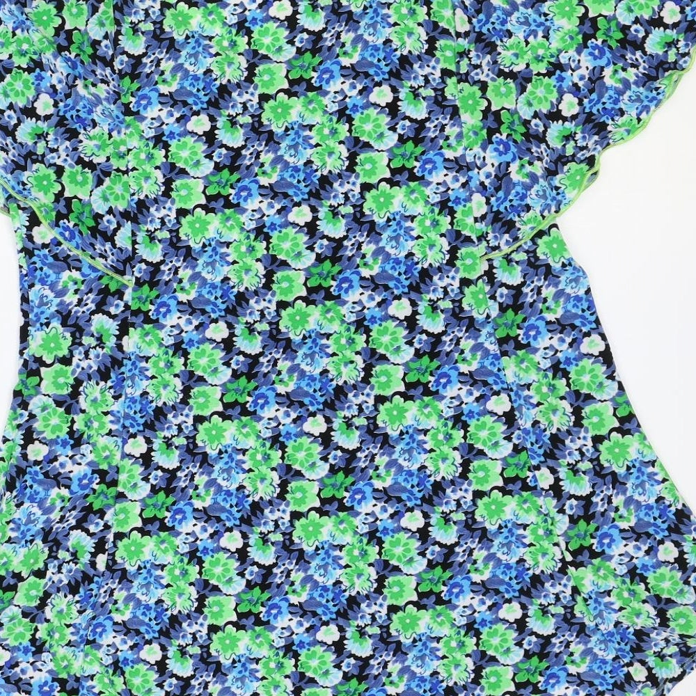 Preworn Womens Multicoloured Floral Polyester Basic Blouse Size S Round Neck