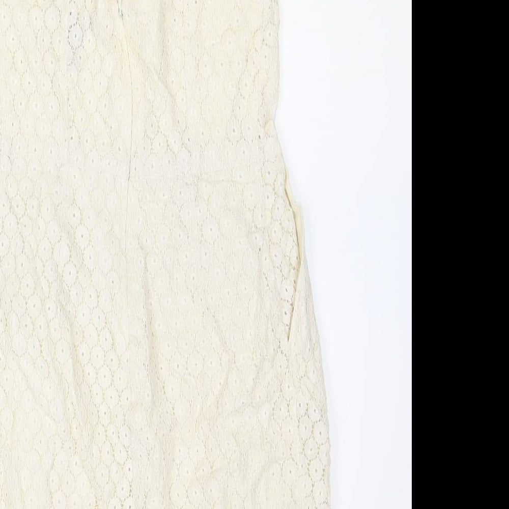 Mango Womens Ivory Cotton A-Line Size XS Scoop Neck Zip