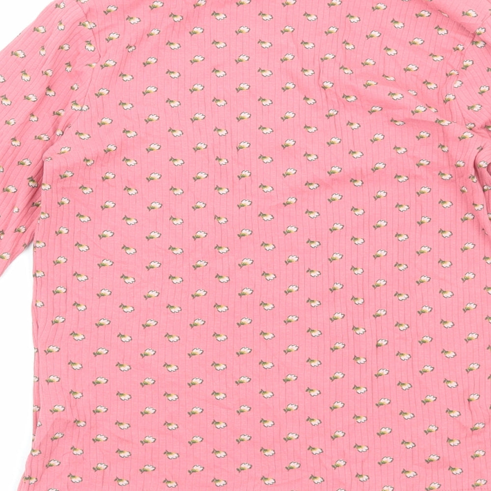 George Girls Pink Floral Cotton Basic T-Shirt Size 12-13 Years Mock Neck Pullover
