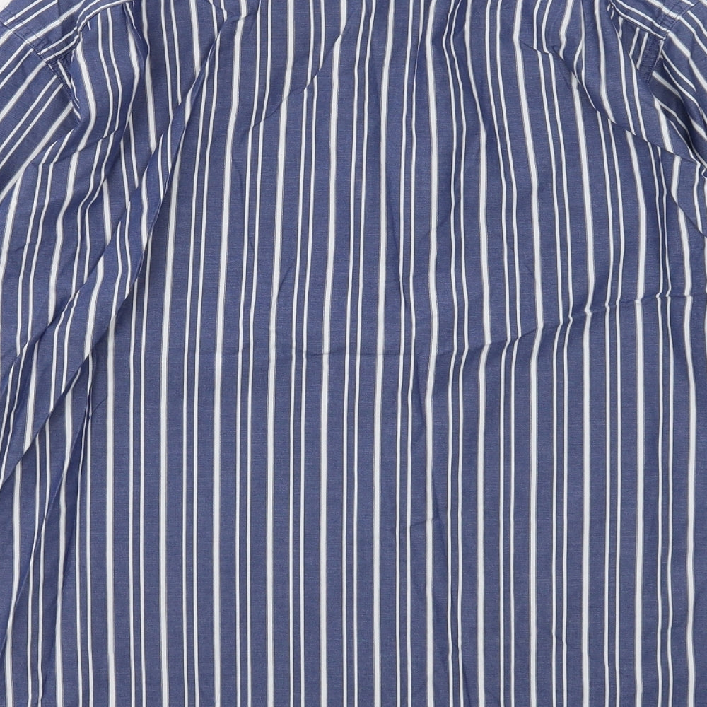 Nautica Mens Blue Striped Cotton Button-Up Size L Collared Button
