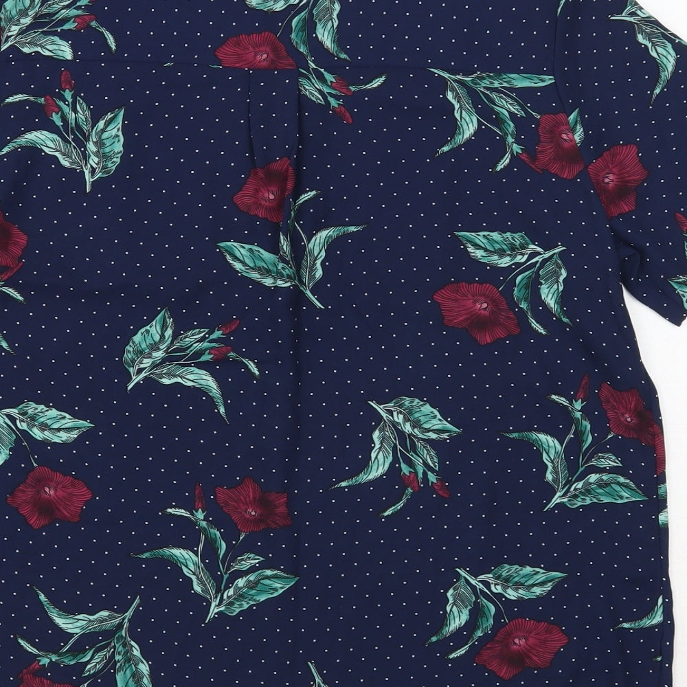 Marks & Spencer Womens Blue Floral Polyester Basic Blouse Size 10 Round Neck