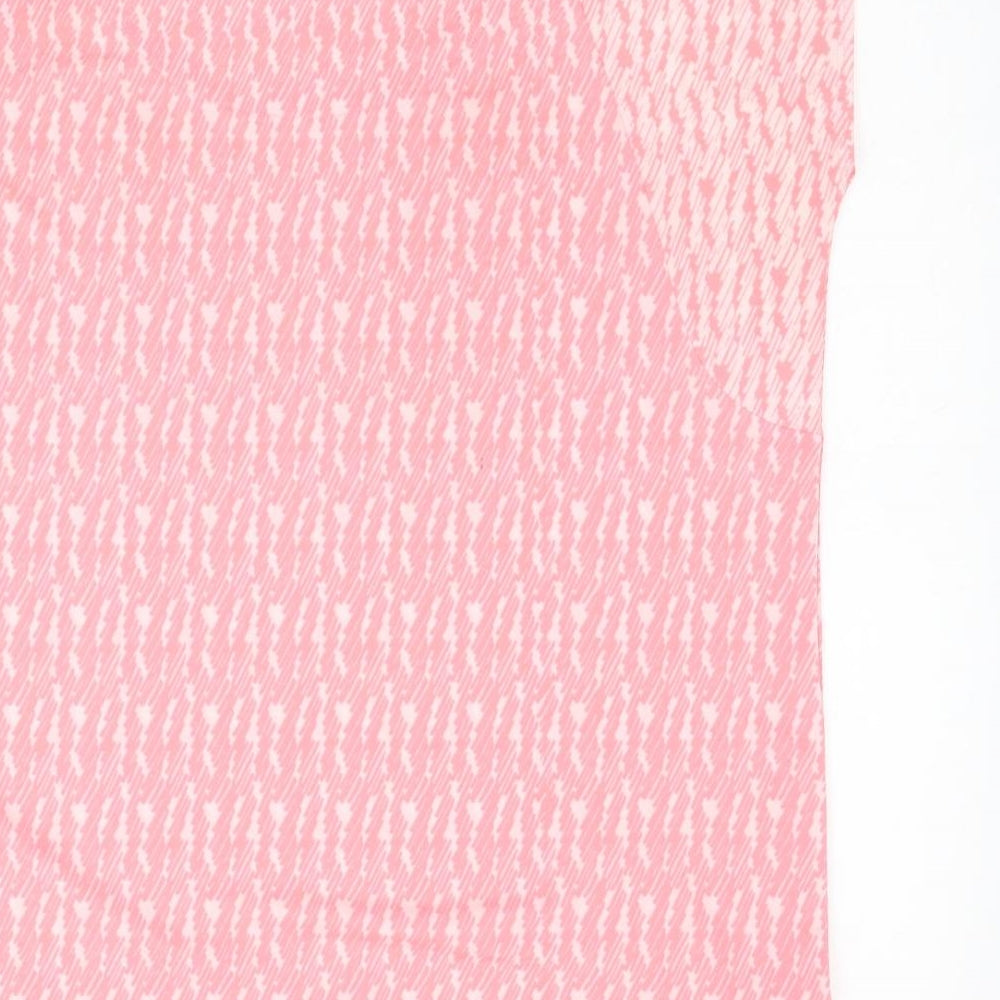 Marks & Spencer Womens Pink Geometric Polyester Basic T-Shirt Size 14 Round Neck