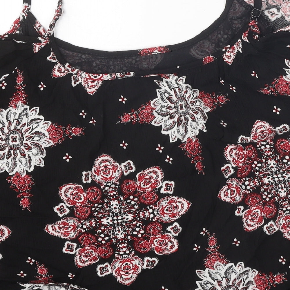 Select Womens Black Geometric Viscose Basic Blouse Size 12 Off the Shoulder