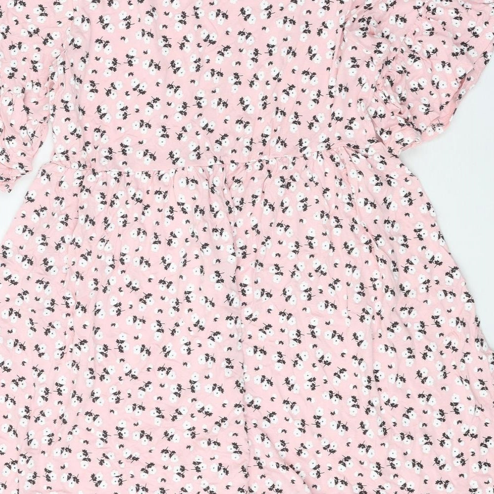 Preworn Womens Pink Floral Polyester Fit & Flare Size 10 Round Neck Pullover